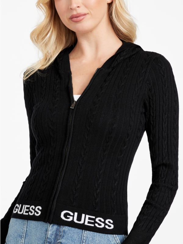 Elise Cable-Knit Sweater Zip Hoodie | GUESS Factory Ca Elise Cable-Knit Sweater Zip Hoodie | GUESS Factory Ca