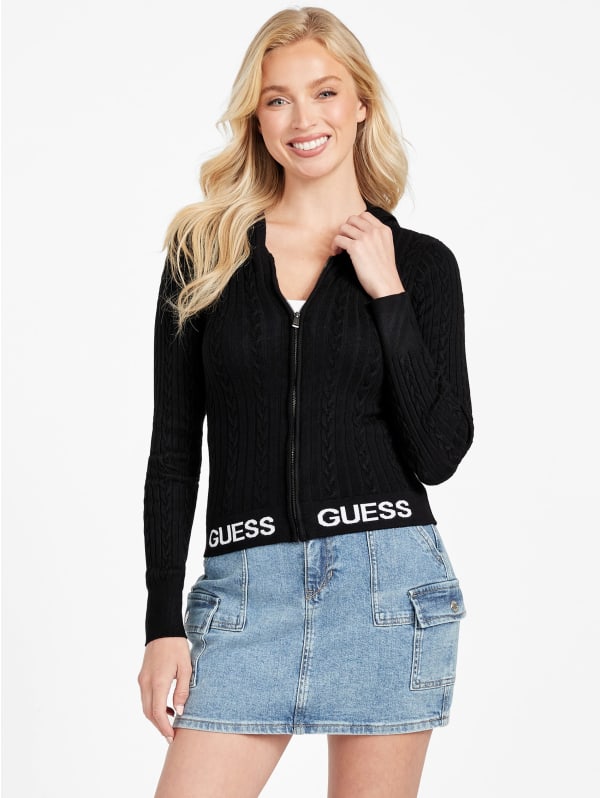 Elise Cable-Knit Sweater Zip Hoodie | GUESS Factory Ca Elise Cable-Knit Sweater Zip Hoodie | GUESS Factory Ca
