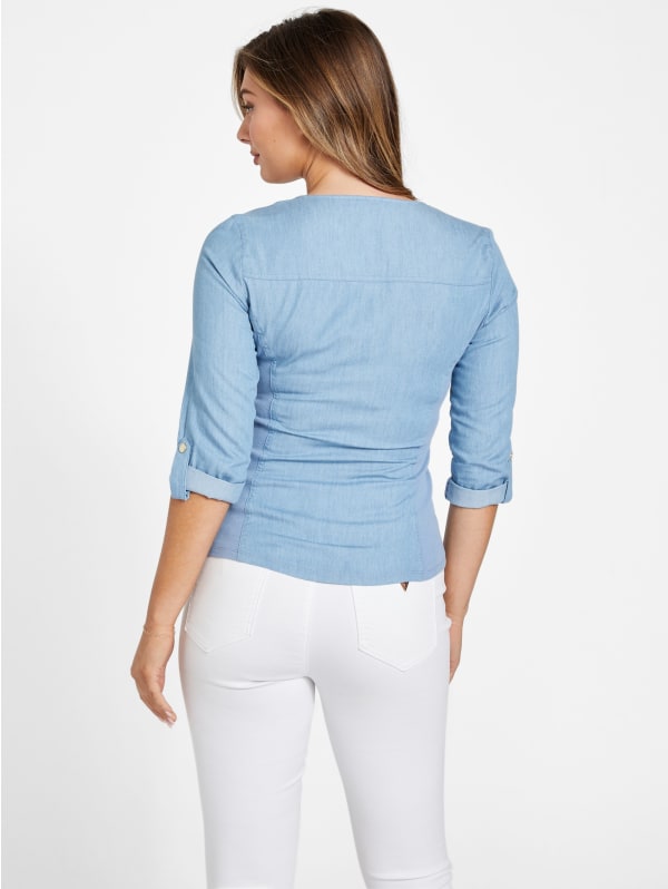 【初回限定お試し価格】 Taya Chambray Zip-Up Top | GUESS Factory トップス
