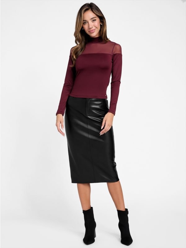 Faux-Leather Midi Skirt | GUESS Factory