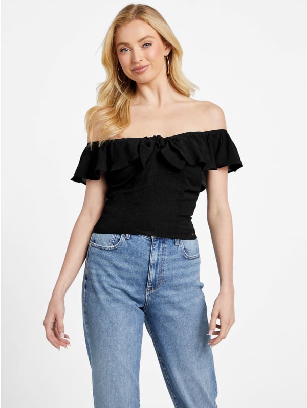 Juno Off-the-Shoulder Crop Top | GUESS Factory
