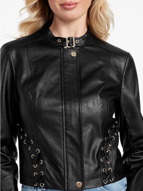 Dixie Faux-Leather Lace-Up Jacket | GUESS Factory Dixie Faux-Leather Lace-Up Jacket | GUESS Factory
