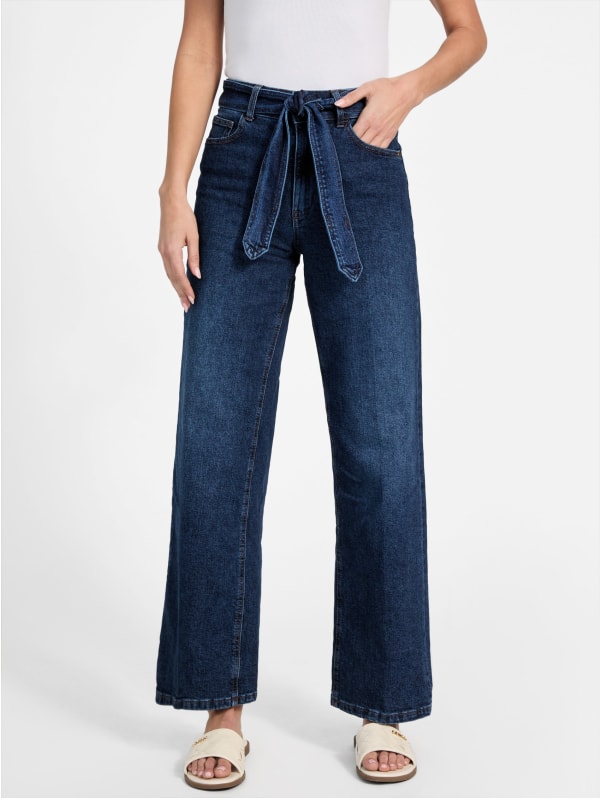 お気に入り Clover Belted Wide-Leg Jeans | GUESS Factory パンツ