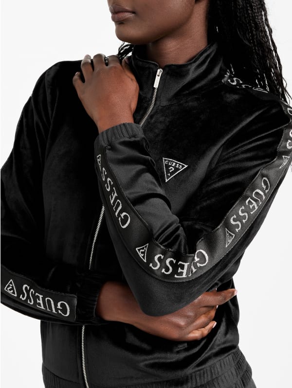 Eco Janess Logo-Tape Velour Jacket | GUESS Factory