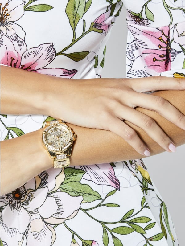 Rhinestone Gold-Tone Multifunction Watch | GUESS