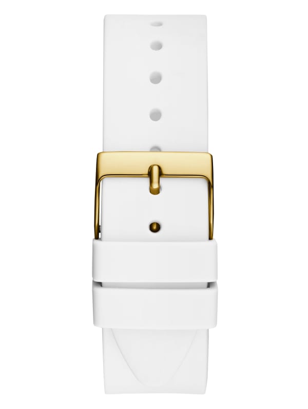 Gold-Tone and White Square Analog Watch | GUESS Factory Ca