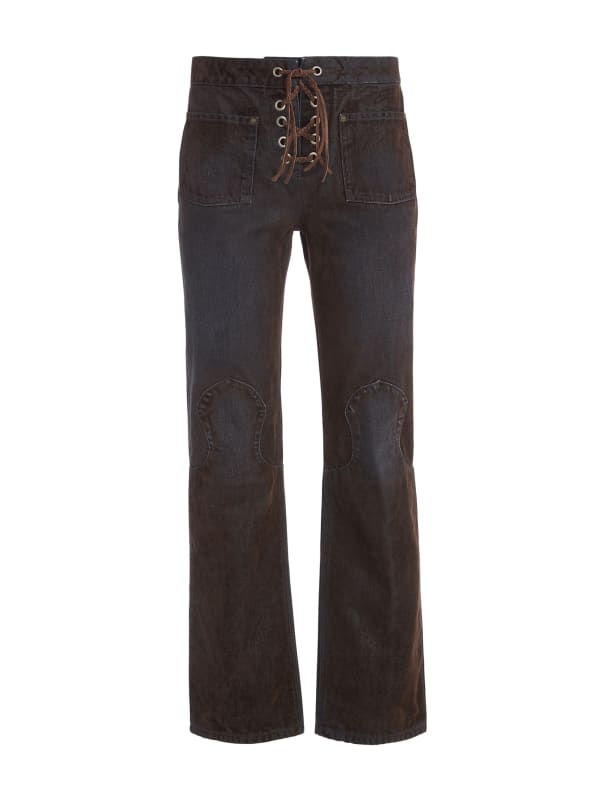 lace-up straight denim pants | GUESS