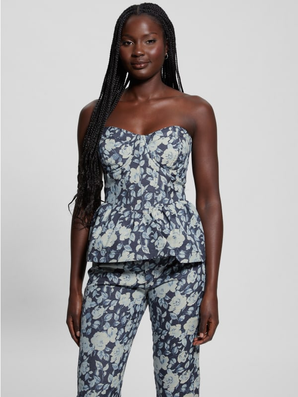 Margaux Floral Denim Corset | GUESS