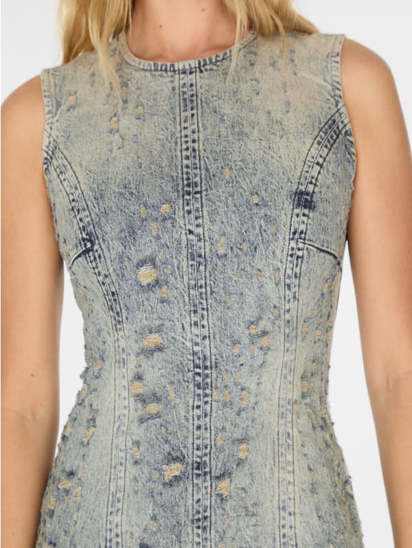 distressed mini denim dress | GUESS