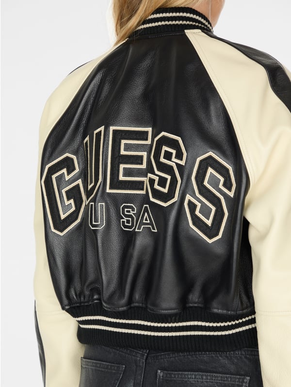 Vintage 90s Guess USA Leather Bomber Jacket Size XL Hip hop