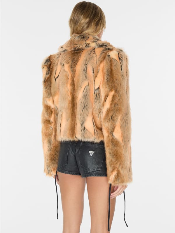 Fur Jacket - Rabbit Fur with Fox Fur Collar - Brown | Brown