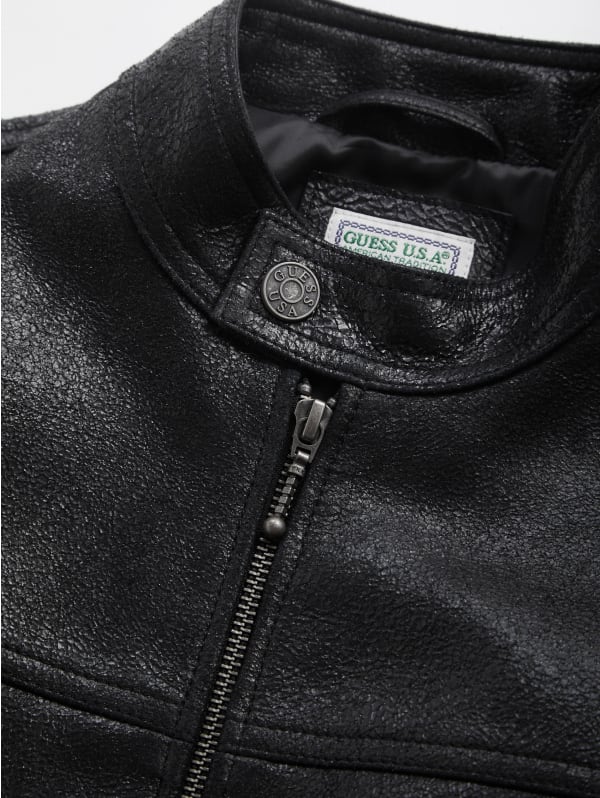 【関税込み】GUESS USA ブラック クラックレザー ジャケット crackled leather moto jacket | GUESS