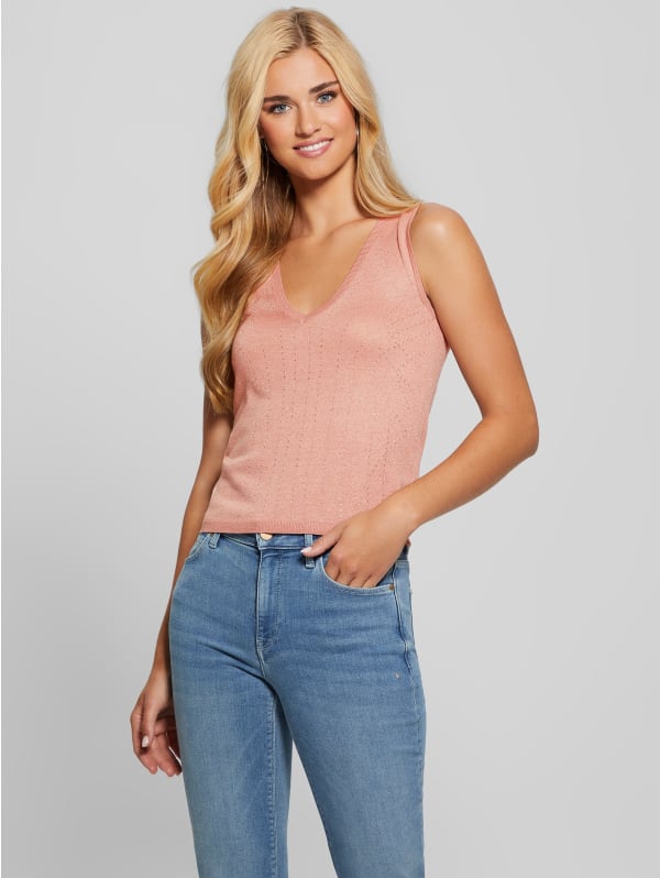 Janine Rhinestone Sweater-Knit Top | GUESS