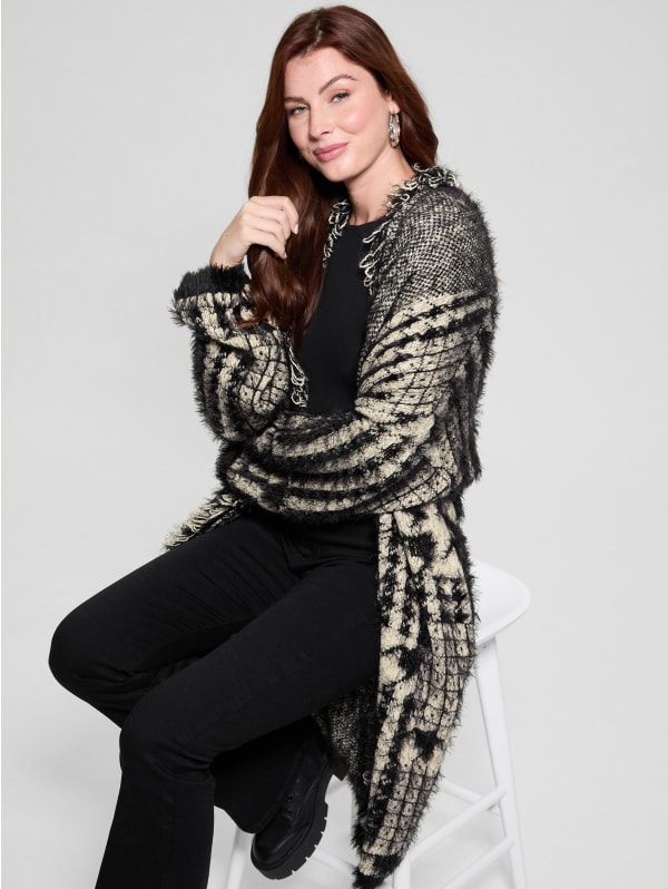 Lee Fringed & Patchwork Long Cardigan | GUESS Lee Fringed & Patchwork Long Cardigan | GUESS
