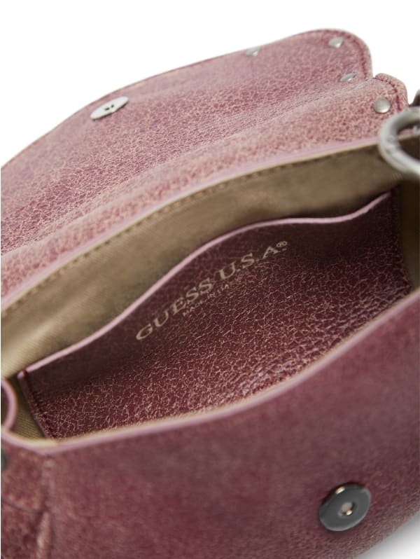 Leather flap bag with studs and fringing | BROWNIE