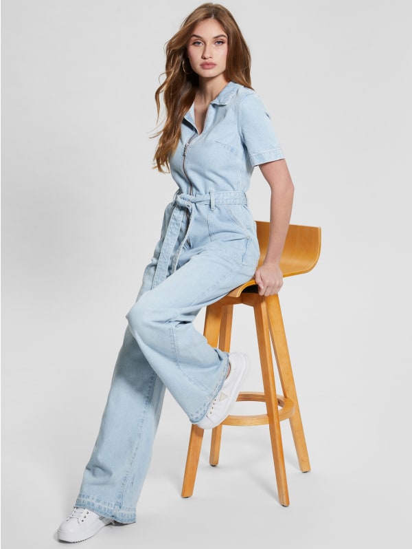 Z Supply Dash Luxe Soft Denim Romper In Light Wash | Red Dress