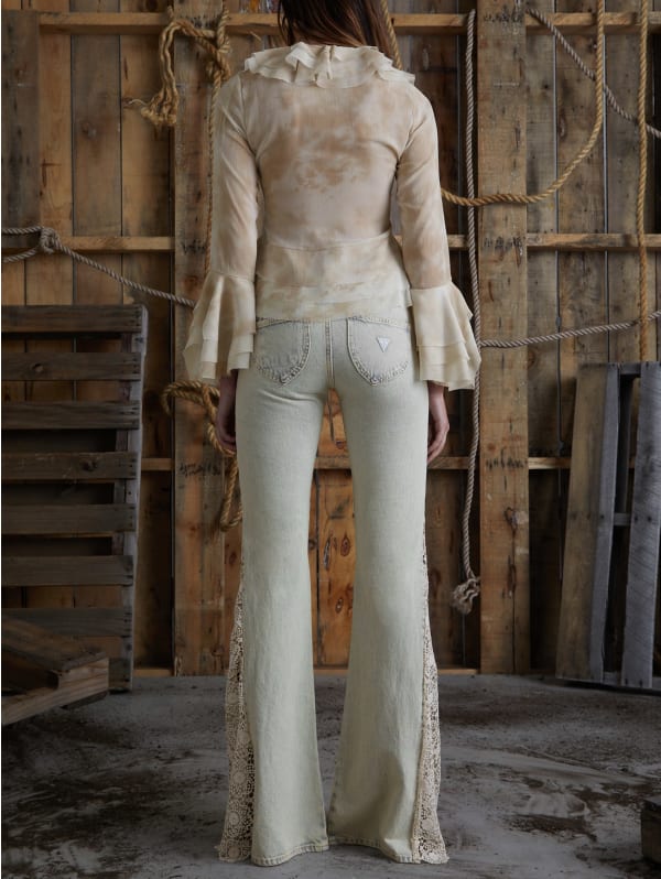 lace denim flare pants | GUESS lace denim flare pants | GUESS