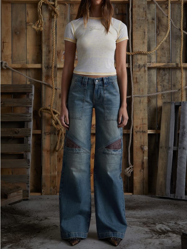 【YOURNUS】Rubir This Wide Denim Pants Women's Meteorite Relaxed Pull On Denim Pants