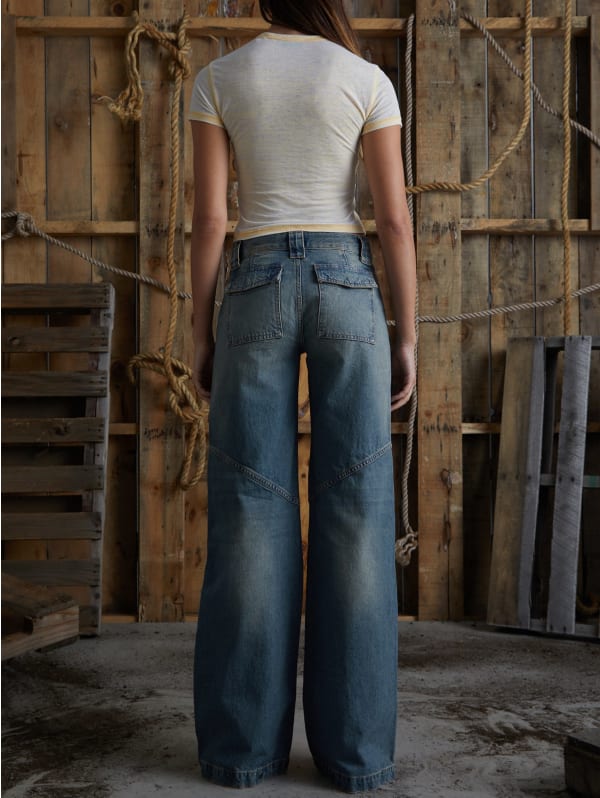 low-rise wide leg denim pants | GUESS