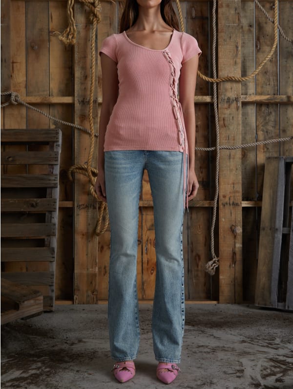 eyelet low-rise denim pants | GUESS
