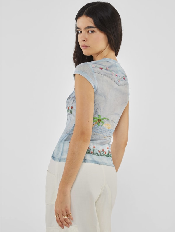 GUESS Originals Printed Denim Mesh Top | GUESS GUESS Originals Printed Denim Mesh Top | GUESS