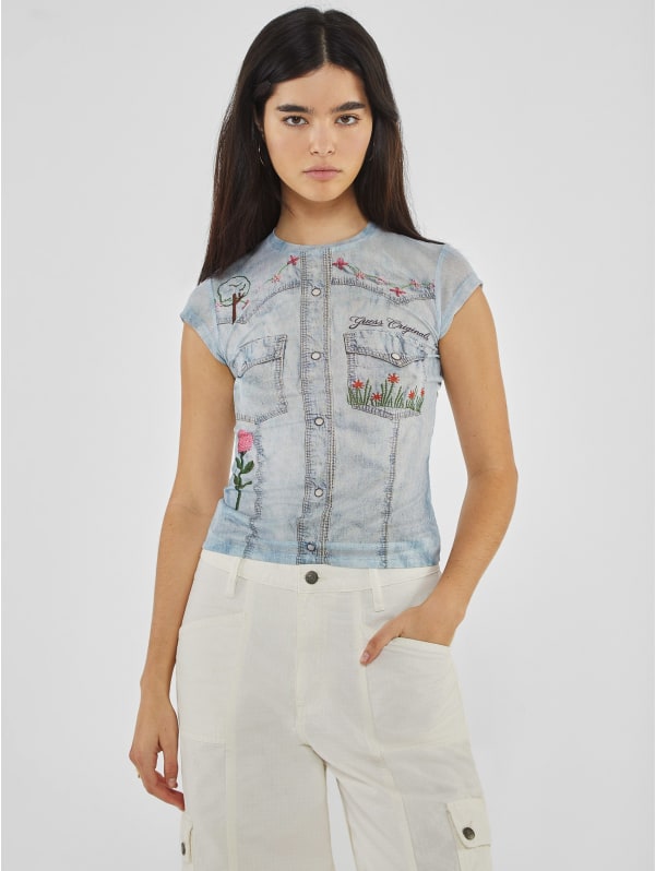 GUESS Originals Printed Denim Mesh Top | GUESS GUESS Originals Printed Denim Mesh Top | GUESS