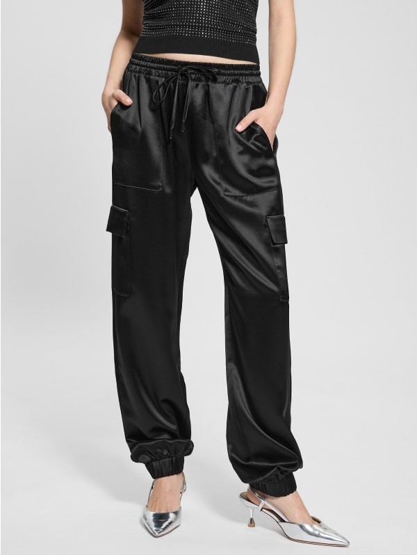 pois satin jogger pants【black】