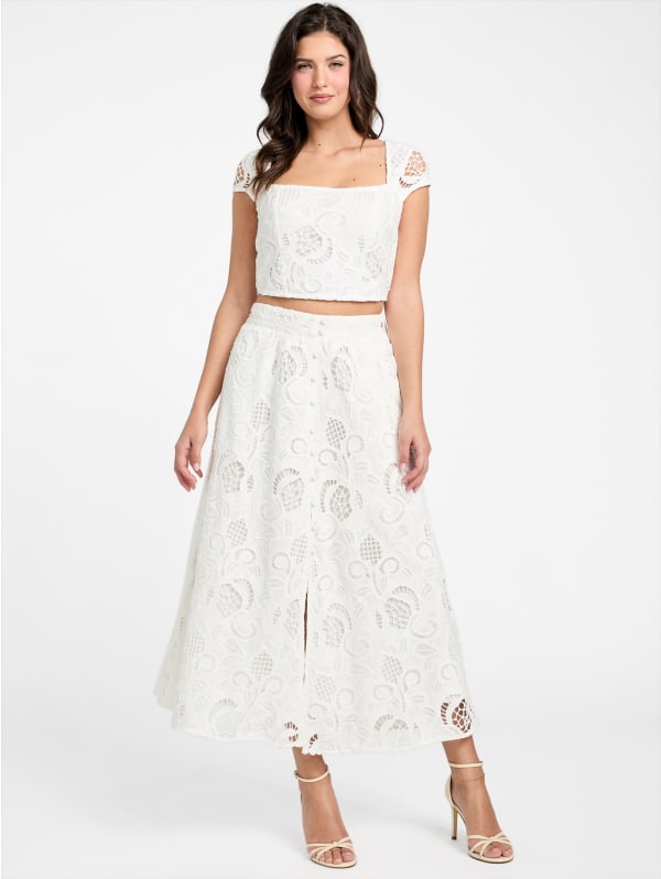 Eco Domitille Long Embroidered Skirt | GUESS