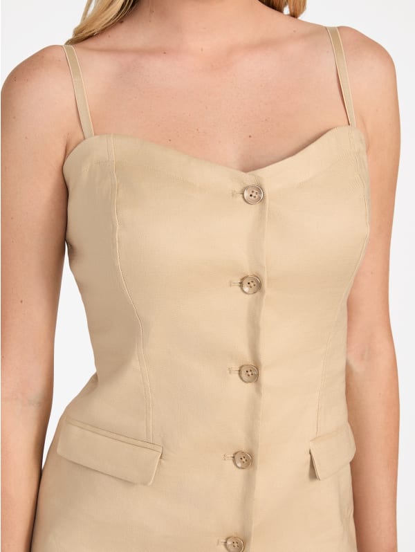 売れ筋商品|||ゲス カットソー トップス レディース Women's Isabeau Sleeveless Corset Button-Front Top Foamy Taupe Eco Isabeau Corset Top | GUESS