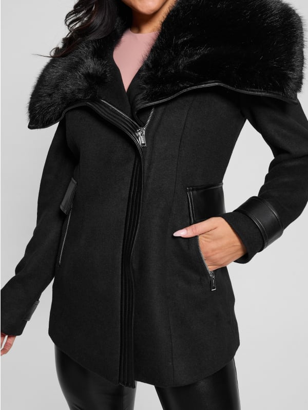 Lilia Faux-Fur Collar Coat | GUESS