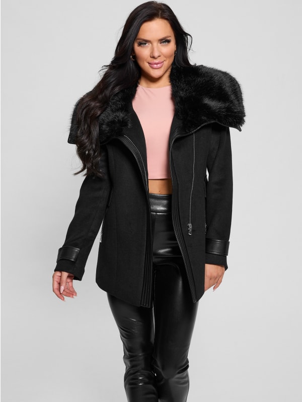 Lilia Faux-Fur Collar Coat | GUESS