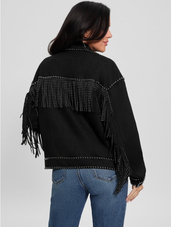 Angelica Faux-Suede Studded Fringe Jacket | GUESS