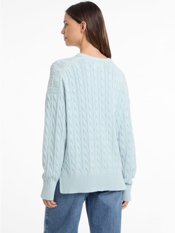 ニット・セーター SATUR Rambus punching cable knit sky blue SA241MKT11SB Eco Crewneck 81 Cable-Knit Sweater | GUESS Jeans