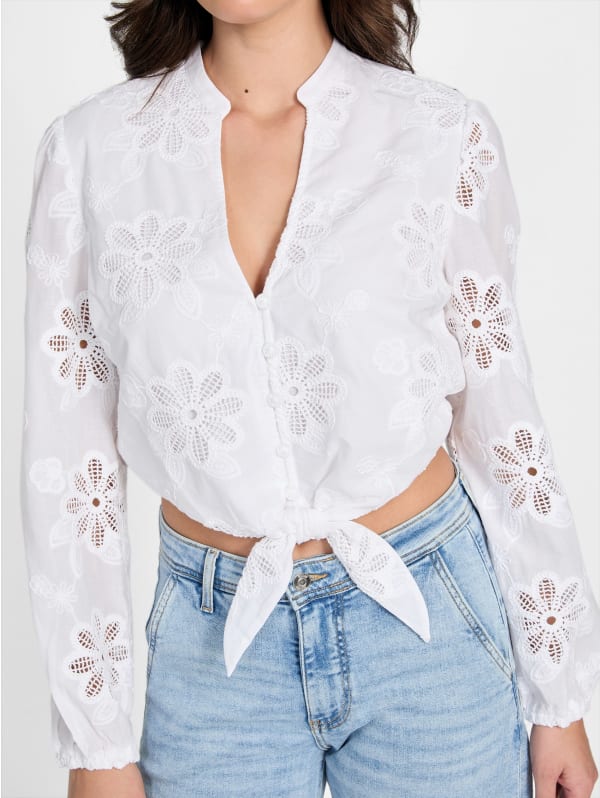 Hazel Embroidered Eyelet Top | GUESS