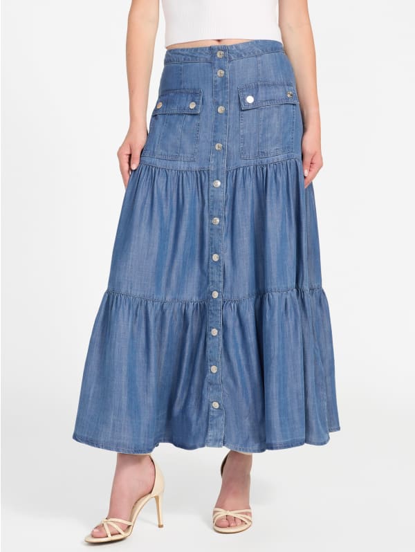 スカート GROVE MODE DENIM SKIRT (blue) Eco Denim Maxi Skirt | GUESS