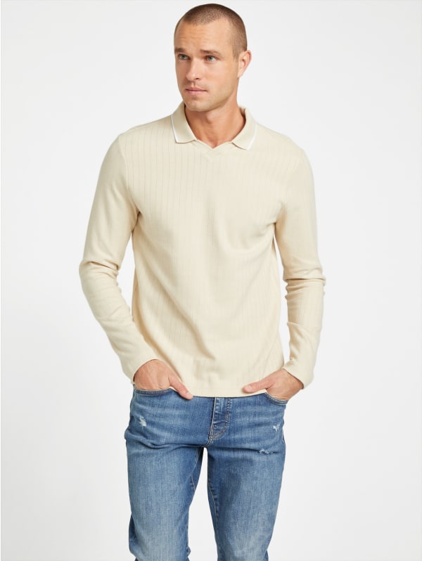 Remington Ribbed Long-Sleeve Polo | GUESS Factory Remington Ribbed Long-Sleeve Polo | GUESS Factory