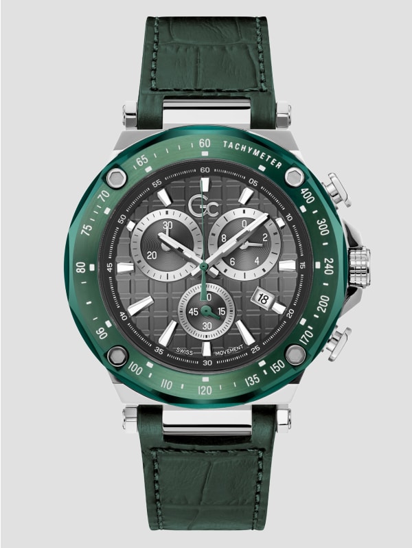 通販生活 ファッション Green Leather Chronograph Watch | GUESS ラウンド用品・アクセサリー