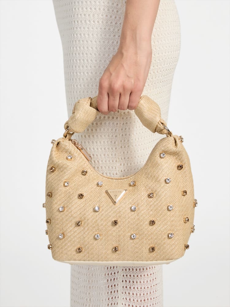 Isotta Raffia Rhinestone Hobo Bag