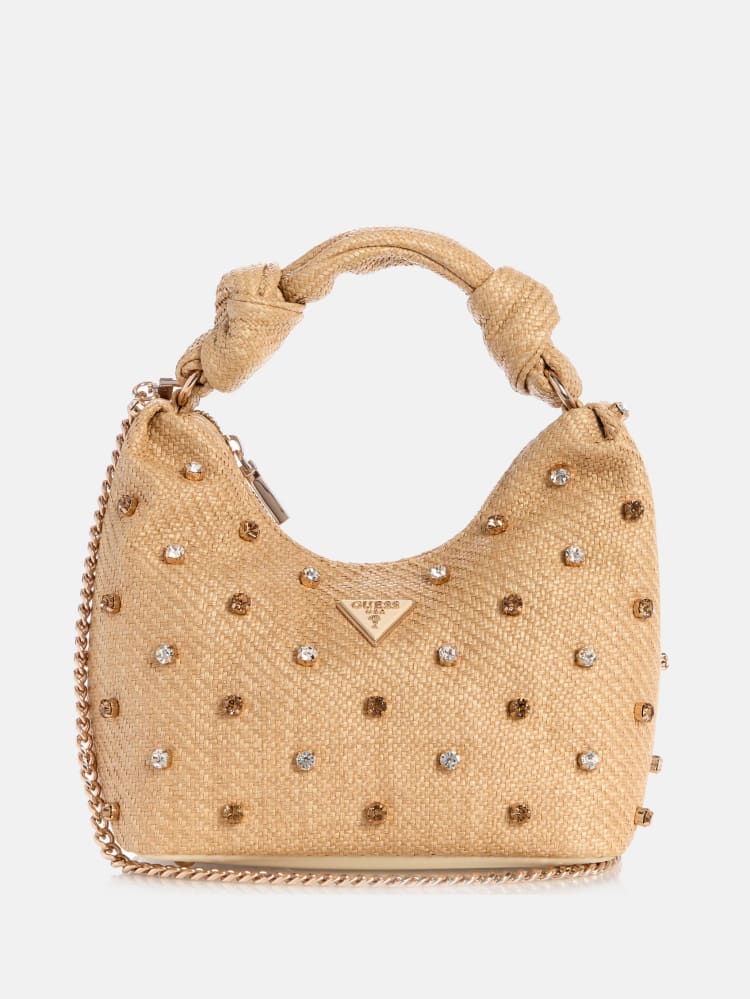 Isotta Raffia Rhinestone Hobo Bag