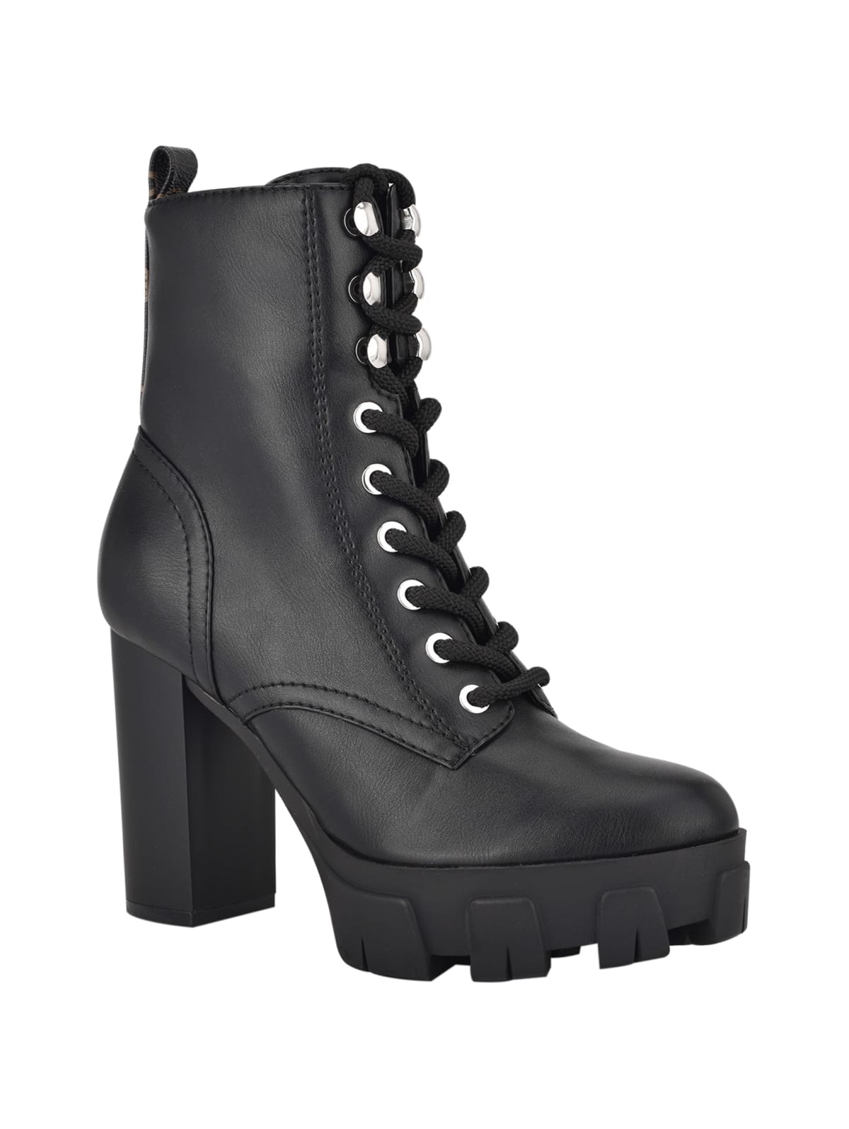 Black heeled booties lace up Sale