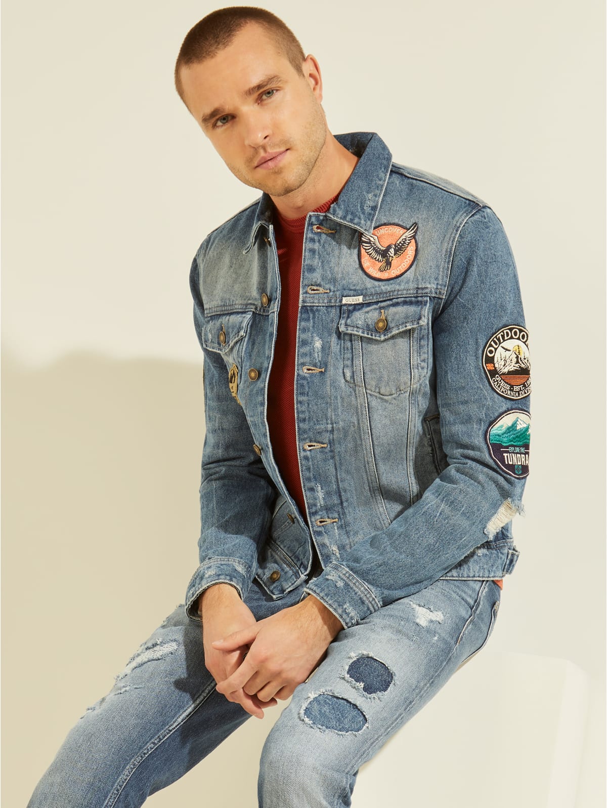 Guess denim jacket mens Clearance