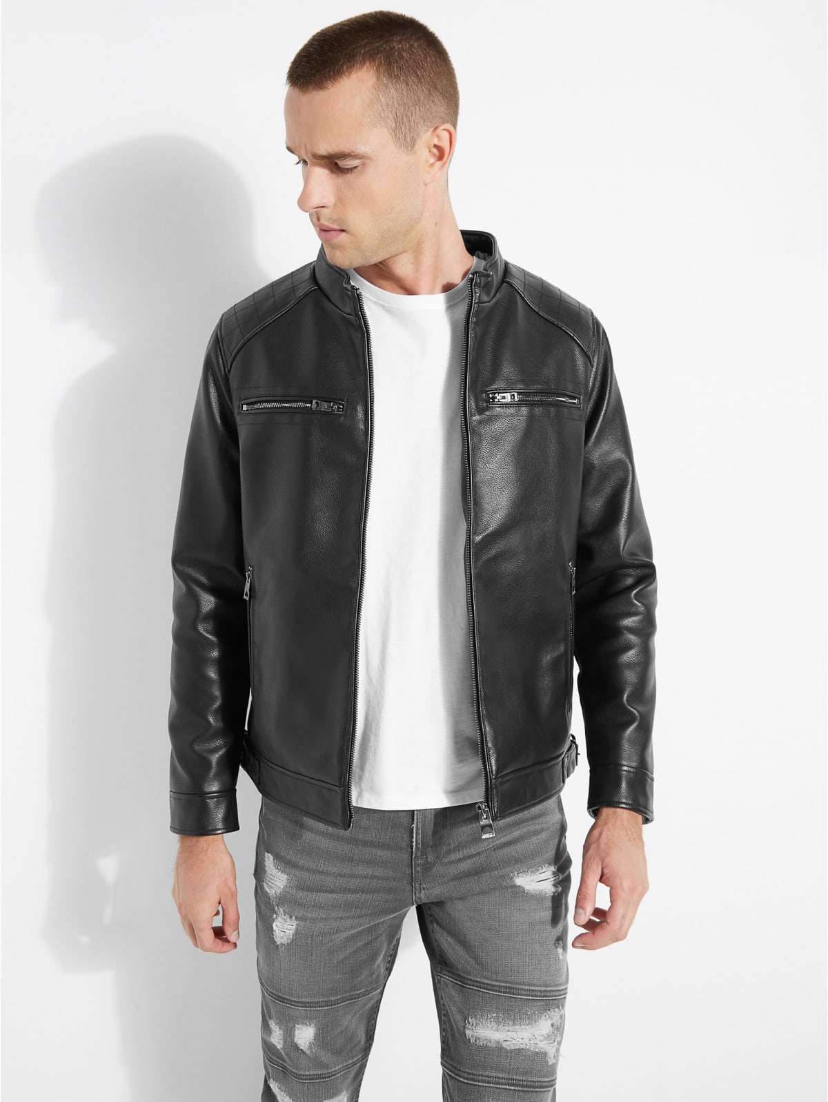 Stephen Hooded Faux-Leather Jacket