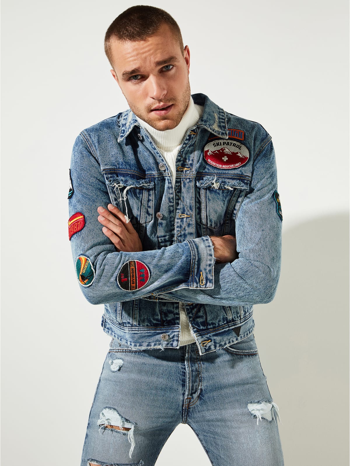 Guess dillon patch denim jacket clearance