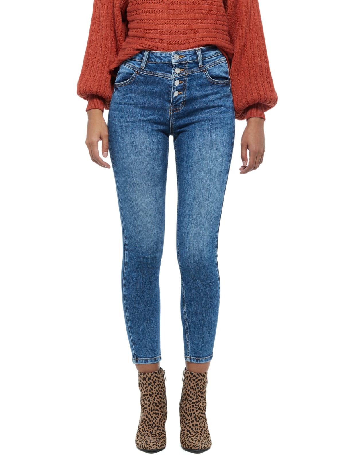 High rise button fly skinny jeans clearance