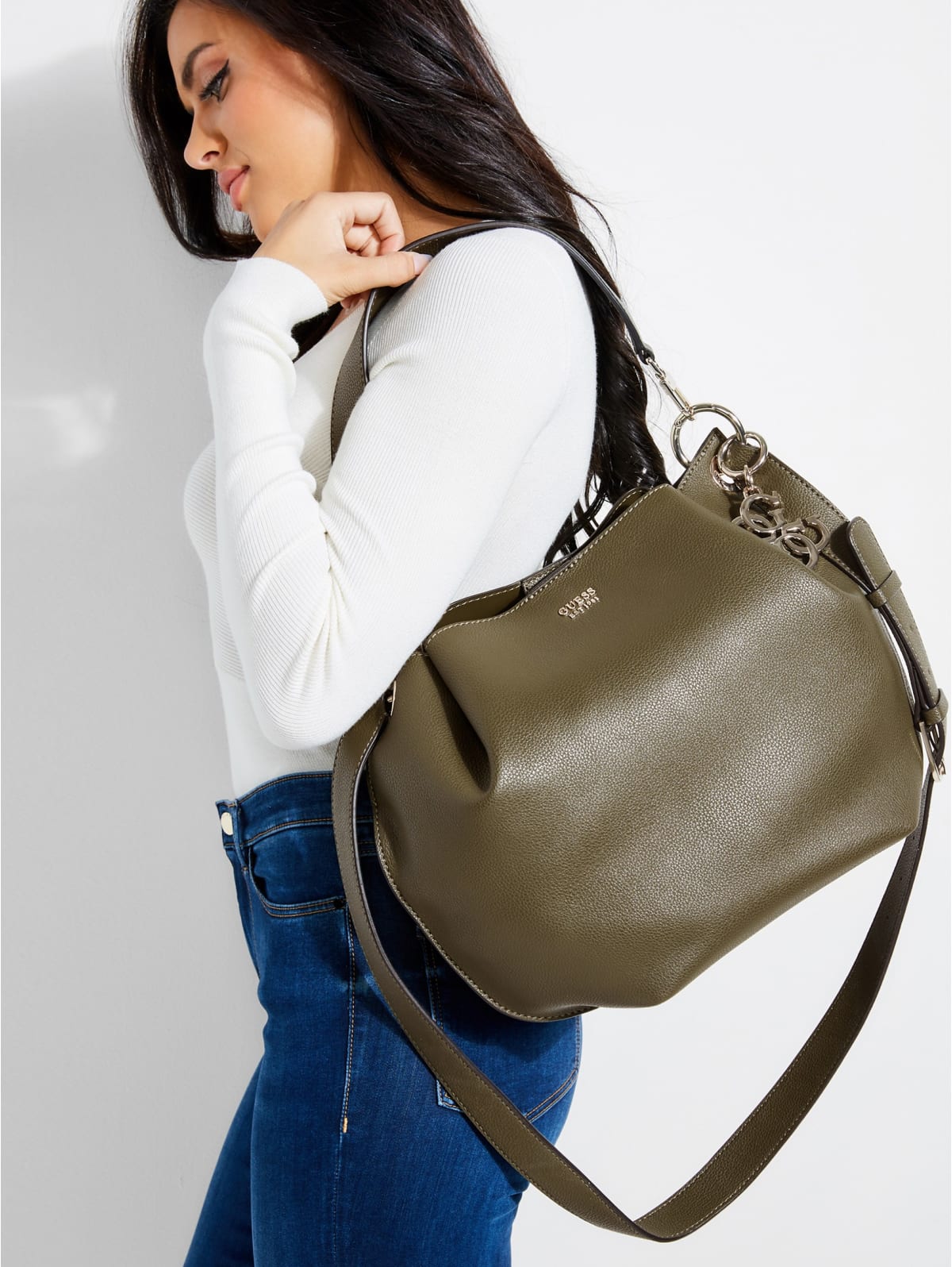 Guess digital shoulder bag taupe Clearance