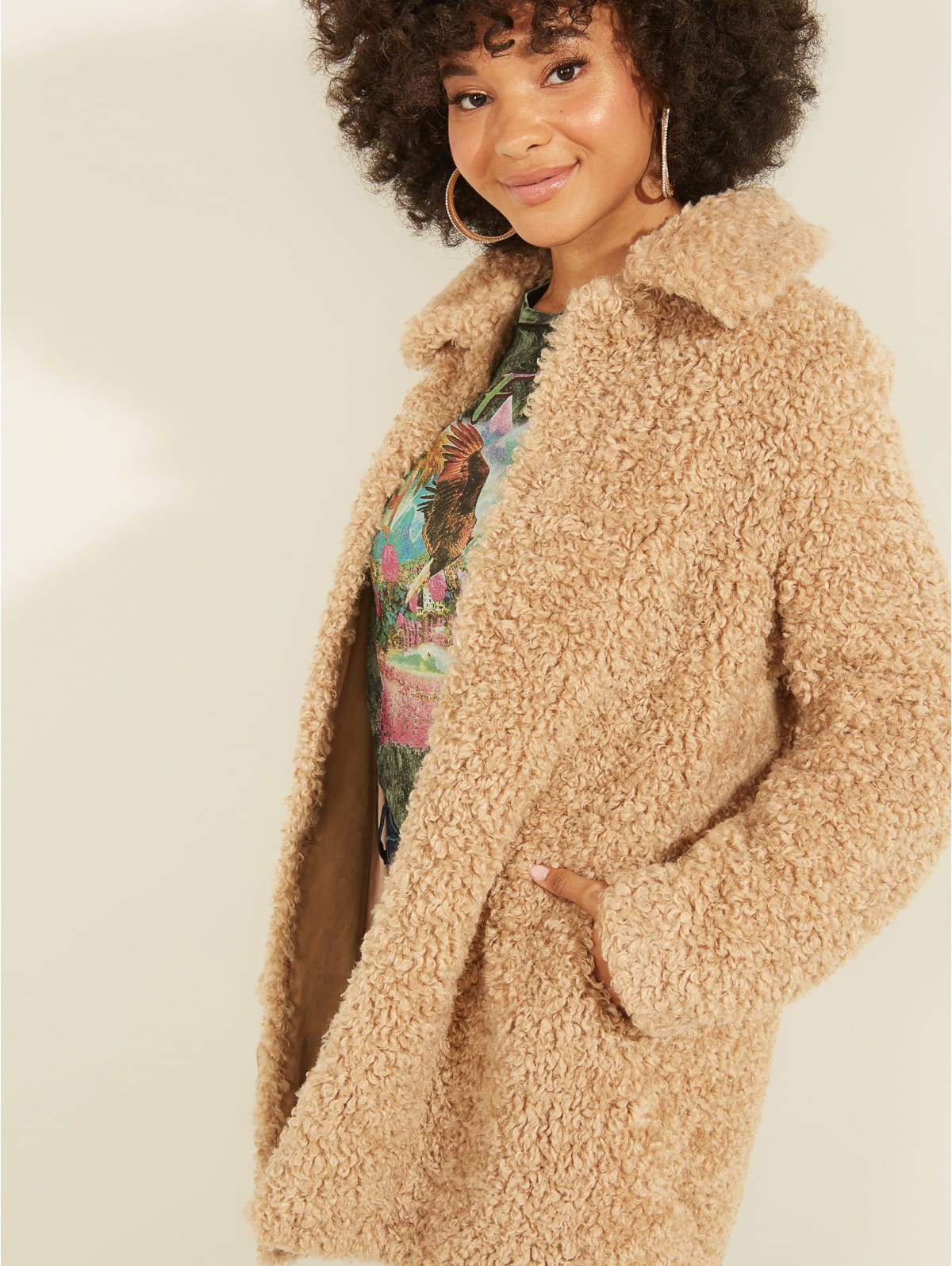 Guess teddy jacket clearance