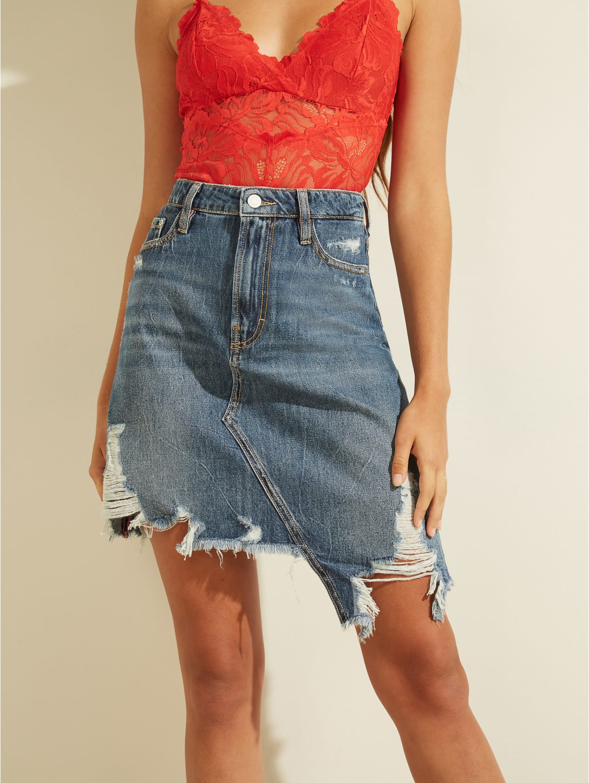 Cassy Asymmetrical Denim Mini Skirt | GUESS