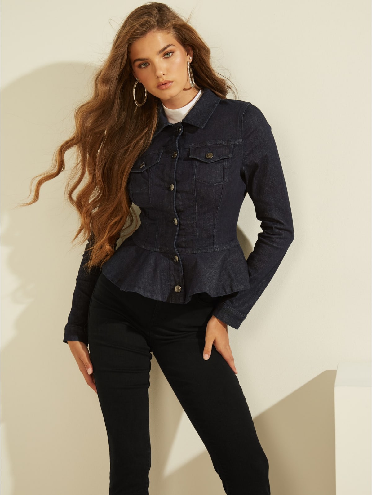 Guess peplum denim jacket clearance