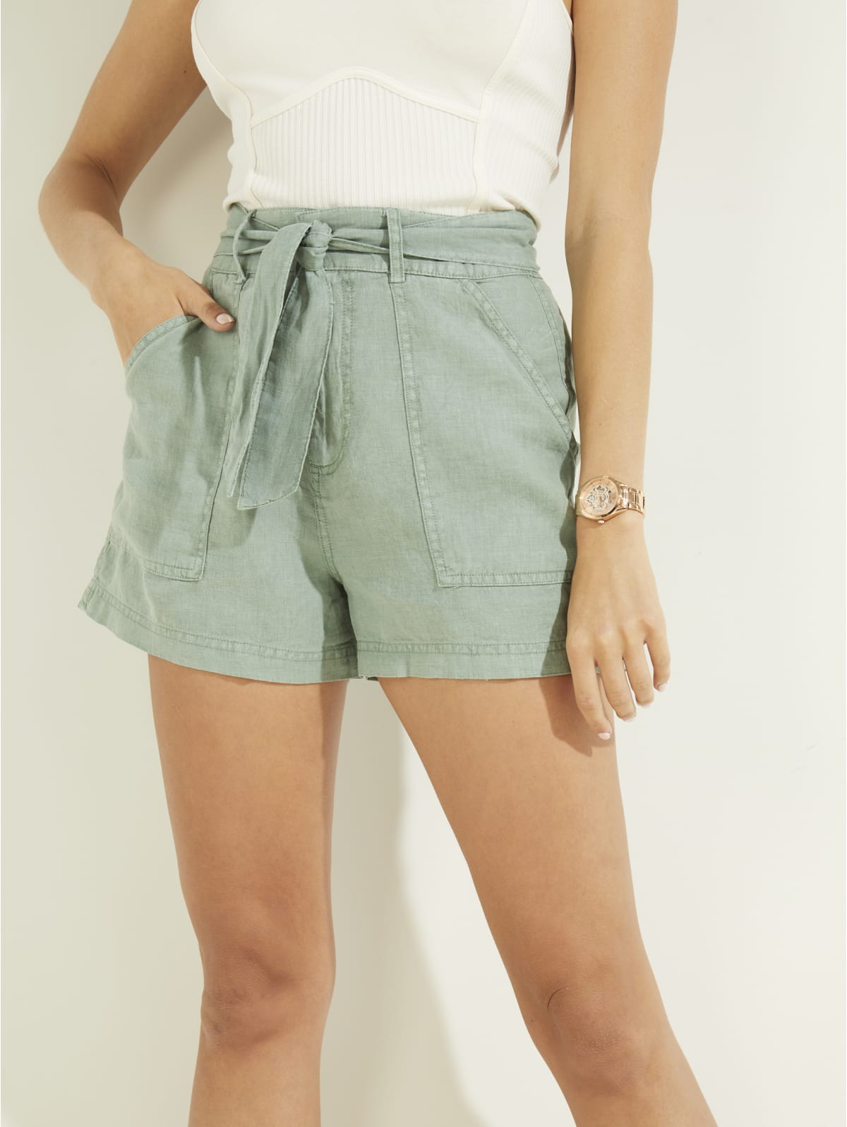 Linen cargo shorts womens clearance