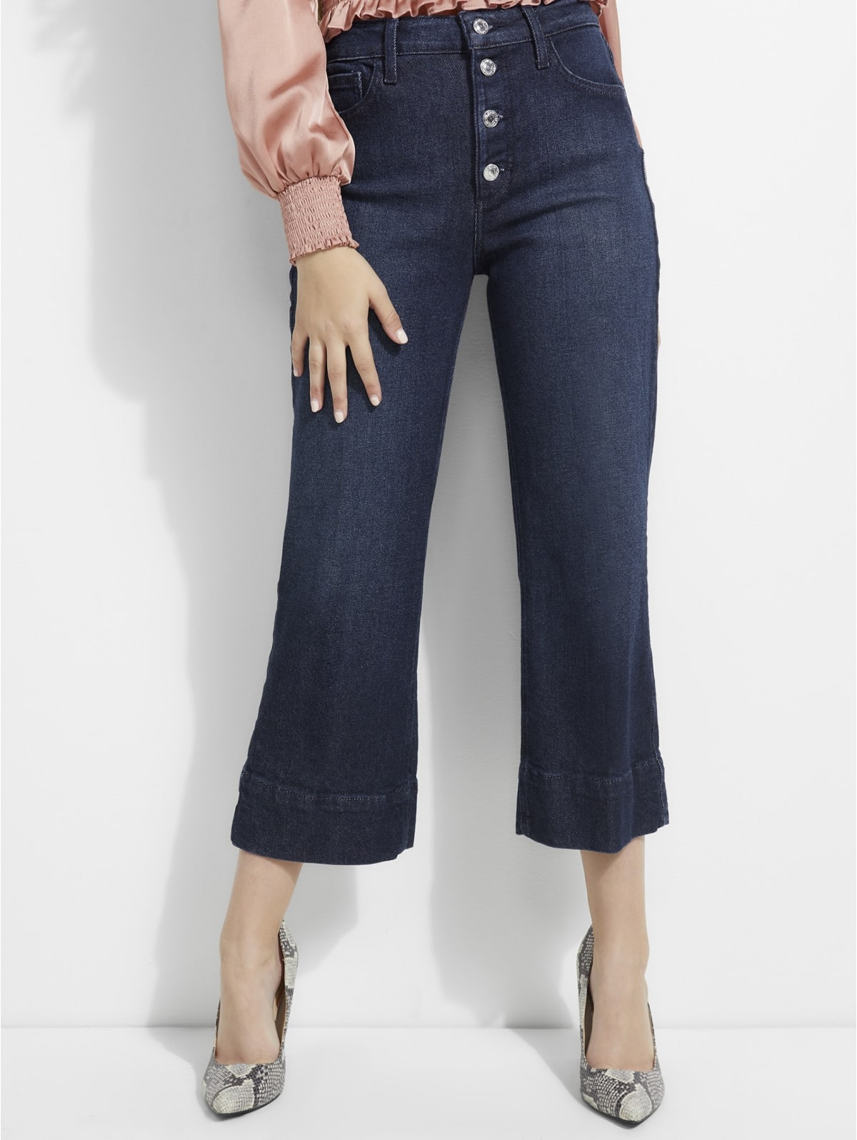 Button fly crop jeans Outlet